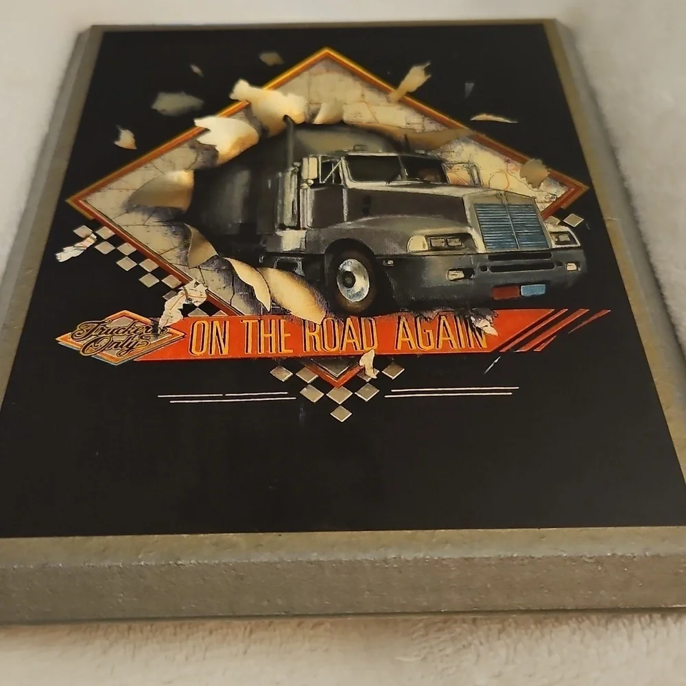Vtg TRUCKERS ONLY 1970s On The Road Again Metallic 3D Wood Art